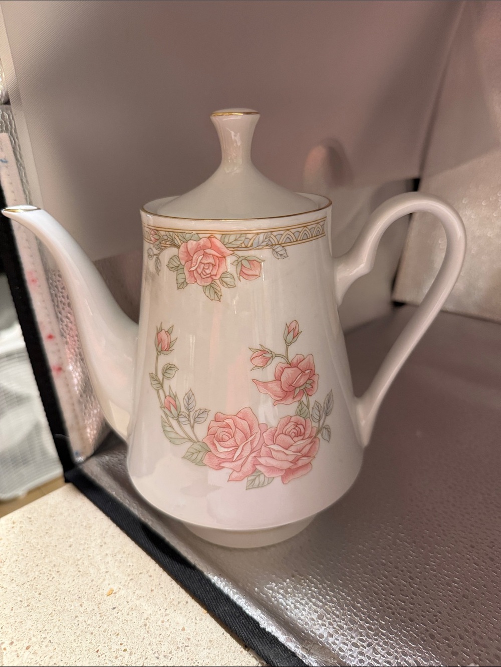 Vintage Porcelain Pink Rose Teapot with Gold It’s Beautiful